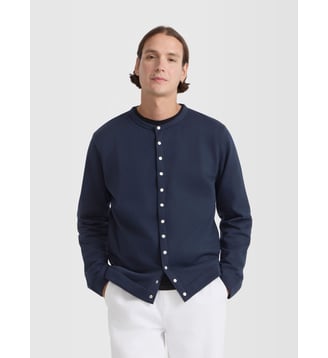 Cardigan pressions en molleton de coton - Agnès b. - Bleu nuit