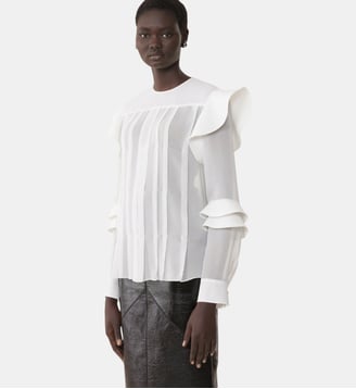 Blouse À Volants En Georgette De Soie - Lanvin - Blanc cassé