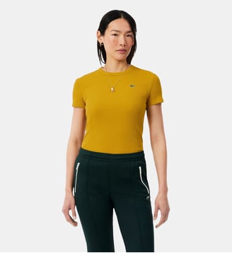 T-shirt slim fit coton côtelé - Lacoste - Jaune miel