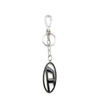 Porte-clés Oval D en métal et résine - Diesel - Noir et gris argenté