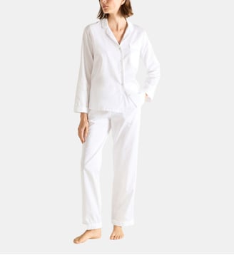 Pyjama col tailleur en satin, Essentiel Uni - Laurence Tavernier - Blanc