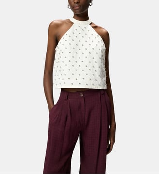 Top à encolure américaine avec motif losanges et strass Pinko