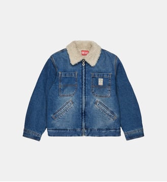 Veste en denim shearling avec logo imprimé - Diesel Kids - Denim bleu
