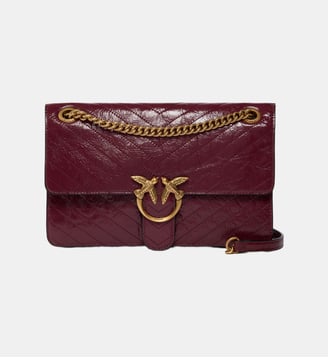 Sac à main moyen love bag one en cuir à chevrons - Pinko - Cassis intense et or antique