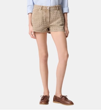 Short clouté en denim marron - Pinko - Beige