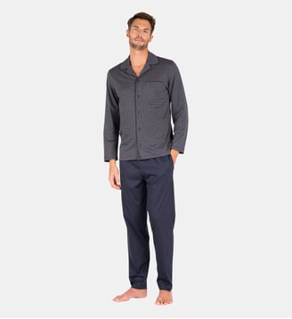 Pyjama long ouvert  MERCERISE - Eminence - Bleu gris
