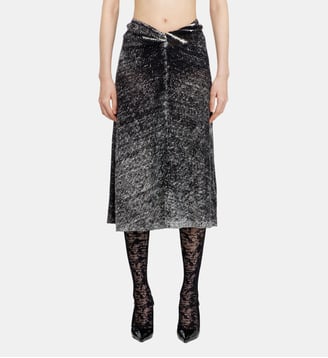 Jupe à demi-longueur en maille de lin à imprimé inversé - Diesel - Noir