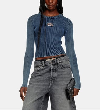 Top en maille côtelée avec Oval D - Diesel - Bleu foncé
