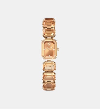 Montre, Bracelet taille octogone, Acier inoxydable - Swarovski - Brown et gold tone pvd