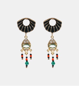 Boucles d'oreilles pendantes coquillages et pampilles MAKUMBA - Hipanema - Noir