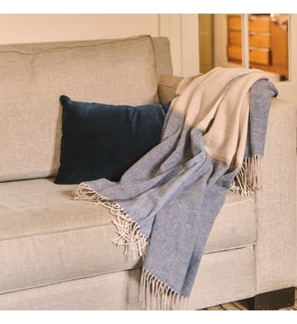 Plaid en laine, coton et cachemire, GARANCE - Blanc Cerise - Indigo