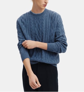 Pull col rond à torsades - Bompard - Bleu averse