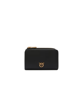 Mini portefeuille en cuir avec love birds - Pinko - Noir or antique