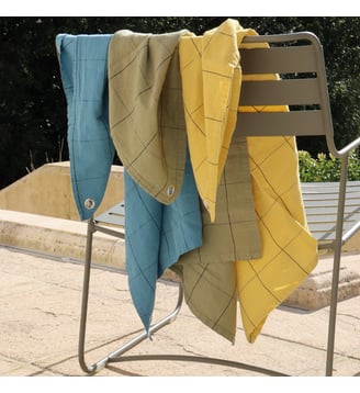 Torchon en lin et coton, TISSAGE GRAPHIQUE - Blanc Cerise - Bleu nordique