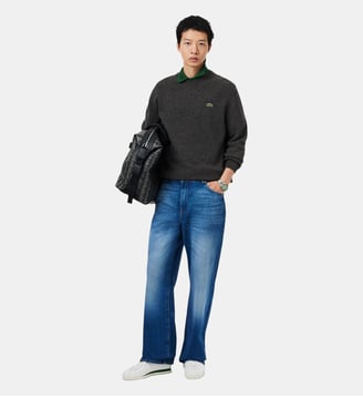 Pull en laine col rond - Lacoste - Gris chine