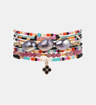 Bracelet manchette multiliens perles avec pendentif FALLEN - Hipanema - Noir