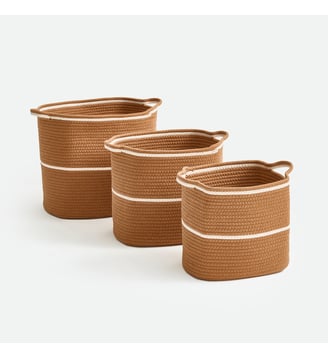Lot de 3 paniers rectangulaires en coton - La Redoute Interieurs - Caramel