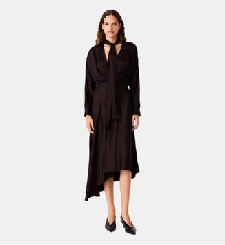Robe midi asymétrique en satin - Maje - Marron foncé
