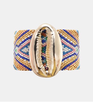Bracelet manchette perles tissées avec cabochon coquillage APHASE - Hipanema - Doré