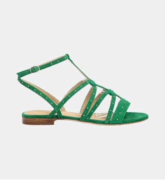 Sandale clous cerise - cuir velours - Colisée Paris - Vert
