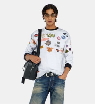 T-shirt à manches longues avec imprimé patchs all-over - Diesel - Blanc