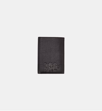 Portefeuille vertical en cuir avec logo embossé - Serge Blanco - Marron