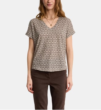 T-shirt V imprimé en coton - TIALY - Pablo - Naturel