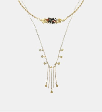 Collier multirangs chaînes assemblage de pierres et pampilles THIADEE - Hipanema - Noir