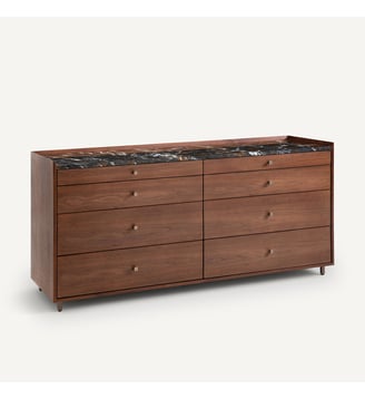 Commode 6 tiroirs plaqué noyer marbre ambré AM.PM