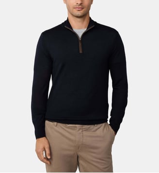 Pull À Demi-Zip En Laine Mérinos-Soie - Hackett London - Midnight blue