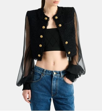 Spencer en tweed et mousseline - Balmain - Noir