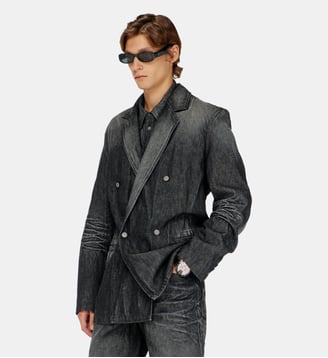Blazer croisé en denim froissé - Diesel - Noir