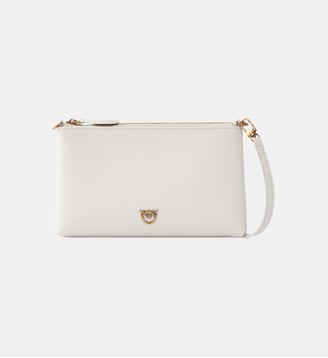 Pochette plate en cuir avec logo love birds - Pinko - Blanc soie or antique