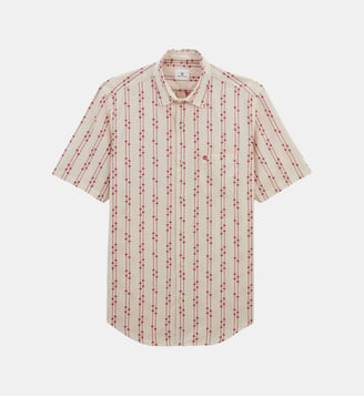 Chemise jacquard manches courtes avec fleurs brodées en coton - Serge Blanco - Blanc