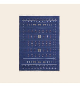 Tapis De Sol  Tissé plat brodé 100% laine - Madura - Bleu outremer