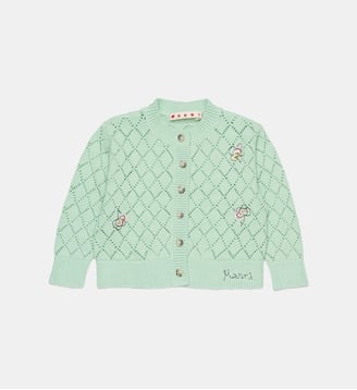 Cardigan ajouré avec broderie florale - Marni - Vert menthe clair