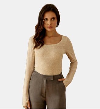Pull col rond uni TACY - La Petite Etoile - Beige