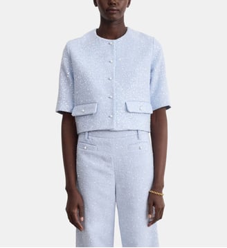 Veste courte sans col à sequins - MARJOLENE - Pablo - Bleu ciel