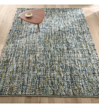 Tapis XL en laine, tissé main - AM.PM - Bleu paon