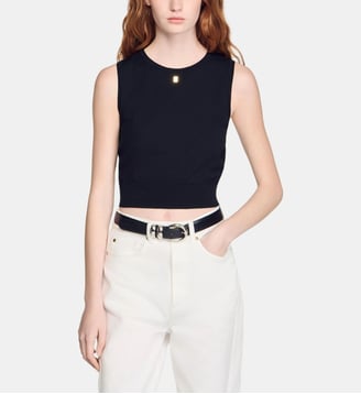 Pull court sans manches en maille - Sandro - Noir
