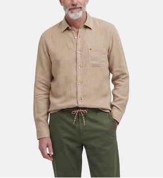 Chemise manches longues unie en lin - Serge Blanco - Marron