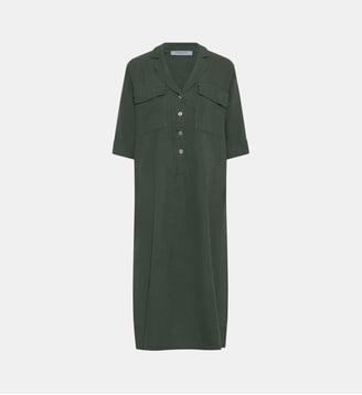 Robe midi en lin à manches 3/4 - Gerard Darel - Vert kaki