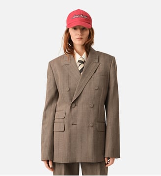 Veste rayée double boutonnage en laine - AMI Paris - Marron choco et rouge rubis