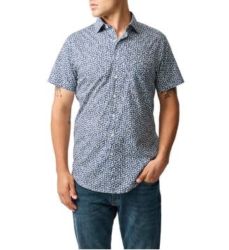 Chemise slim florale en coton à manches courtes Bentham - Rodd & Gunn - Cornflower