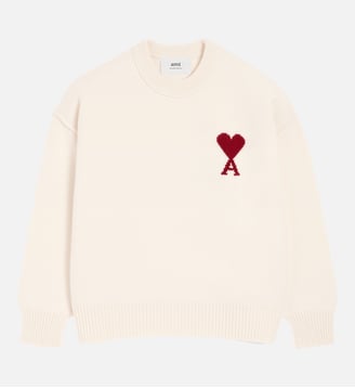 Pull Col Rond Ami De Coeur En Laine unisexe - AMI Paris - Beige et rouge