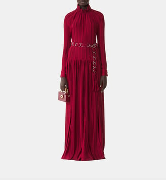 Robe Longue En Charmeuse Plissée - Lanvin - Rouge