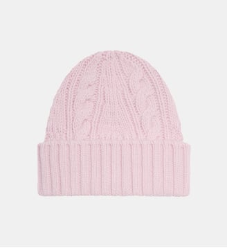 Bonnet à revers maille torsadée en cachemire - Bompard - Rose quartz