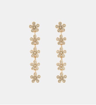 Boucles d'oreilles longues à petites fleurs strassées - Balaboosté - Doré