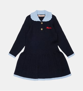 Robe en maille avec logo - Marni - Bleu foncé