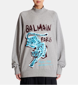 Sweat-shirt en molleton imprimé - Balmain - Grey